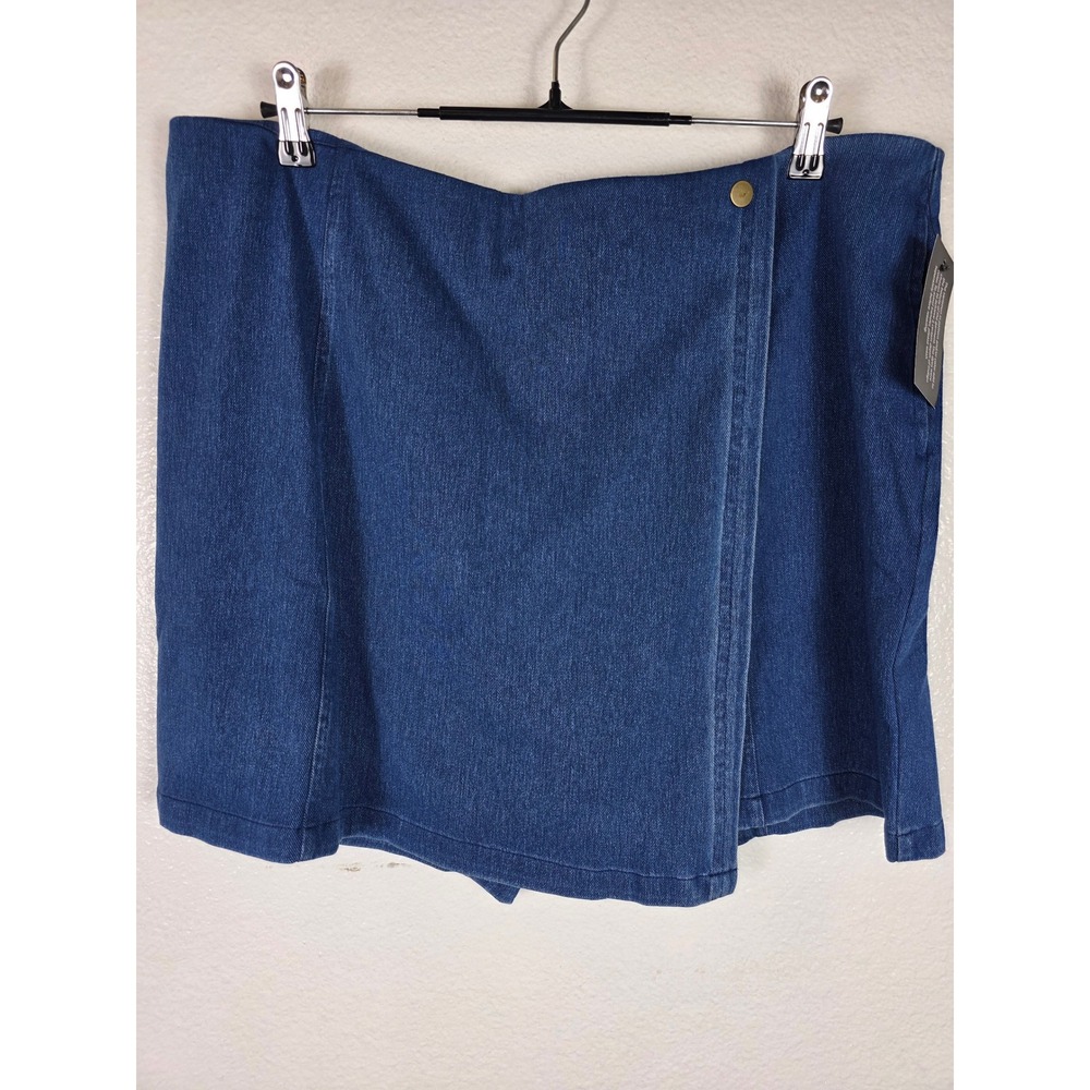Denim & Co Womens Petite XL Skort Blue Denim Wrap Front‎ Stretch Indigo XLP